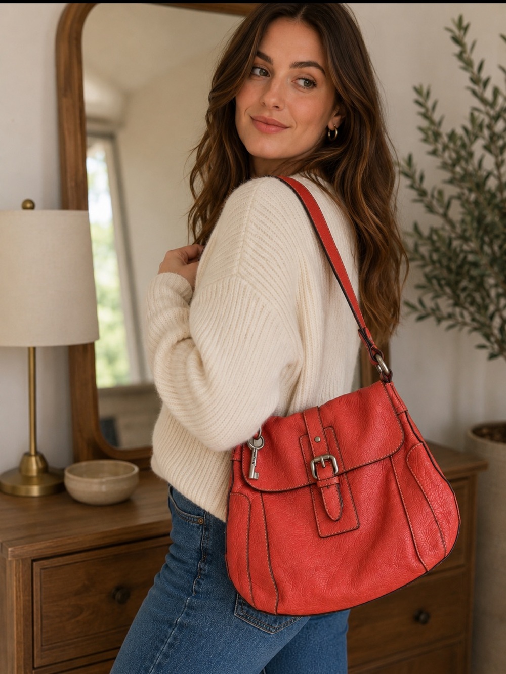 Vintage Fossil  Poppy Genuine Leather Satchel / Shoulder Bag Leather